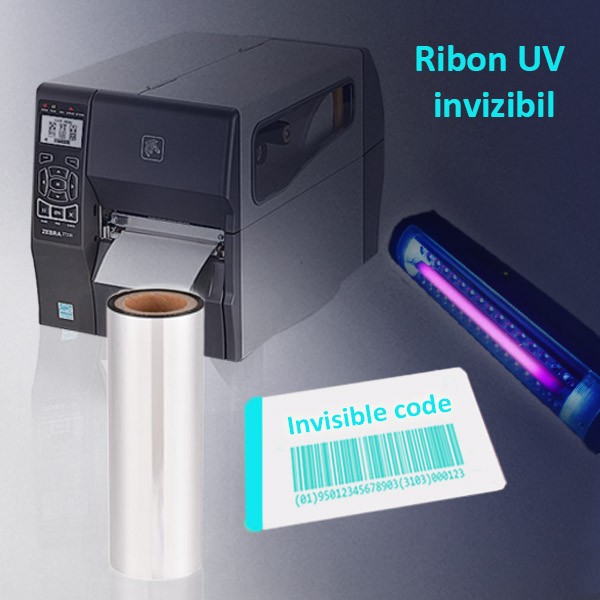 Ribon UV invizibil Cyan pentru imprimante termice, 110 mm, diametru interior 25 mm 110