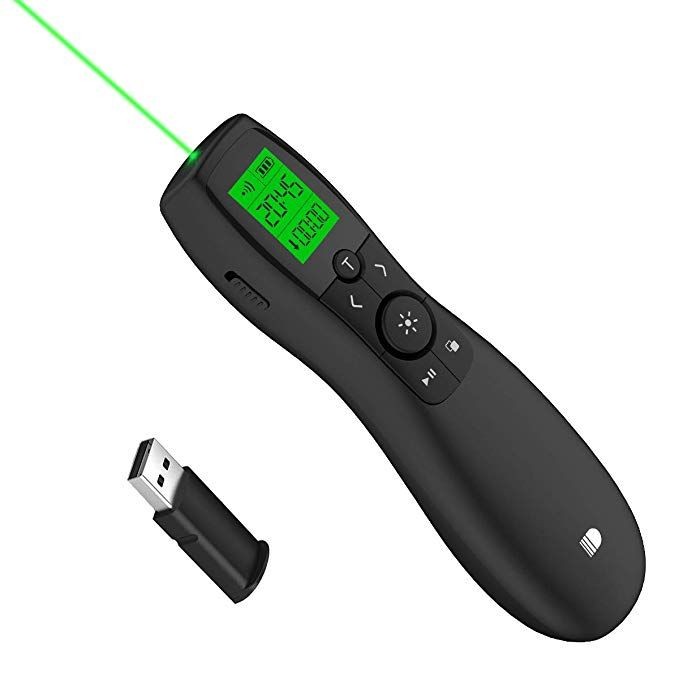 Presenter laser Wireless 200 m, afisaj ora timer, lumina verde, reincarcabil cartuseria.ro