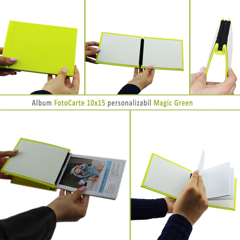 Album FotoCarte 10×15, hartie foto inclusa, personalizabil, piele ecologica, Magic Green