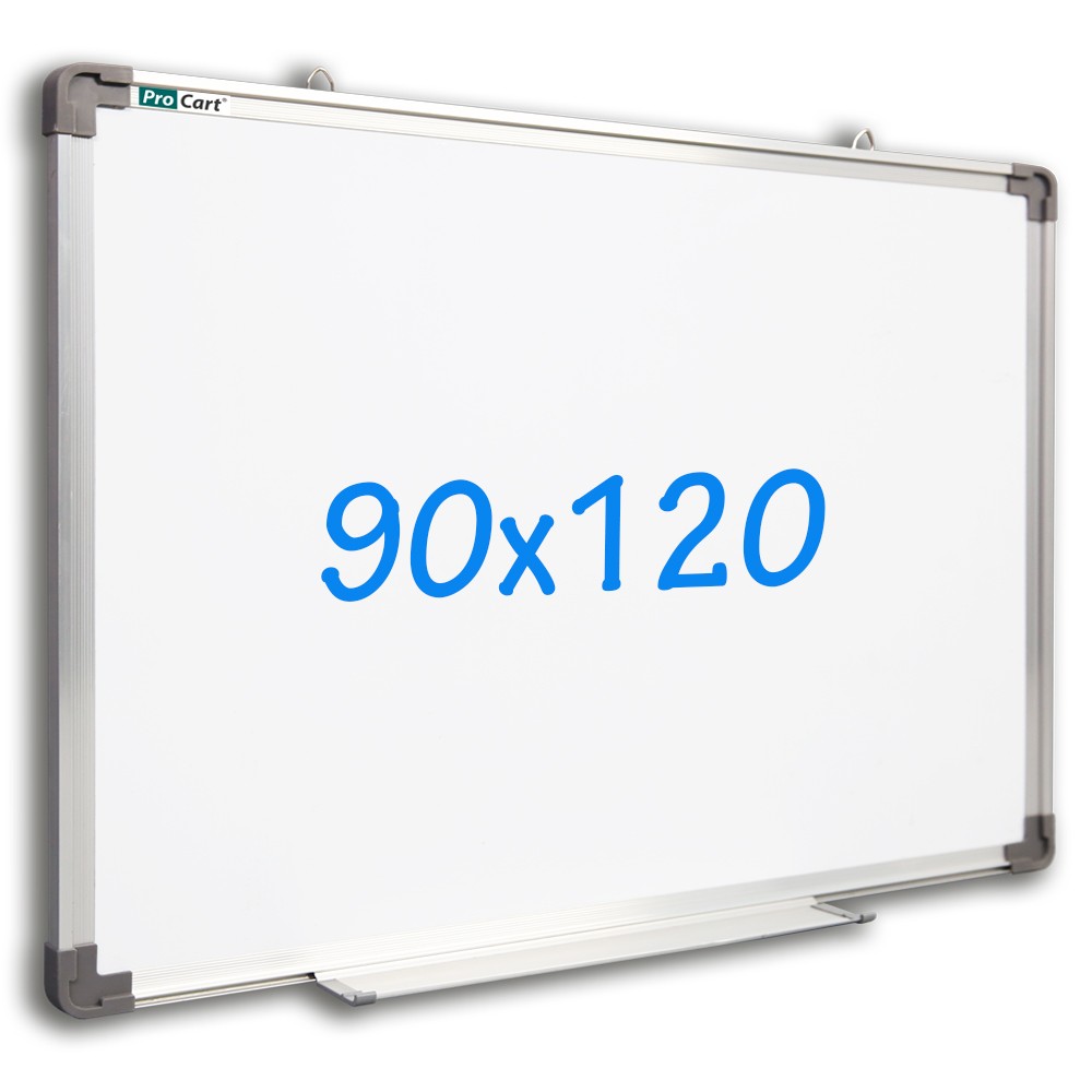 Tabla magnetica alba 90×120 cm, rama de aluminiu, fixare perete, suport markere 90x120