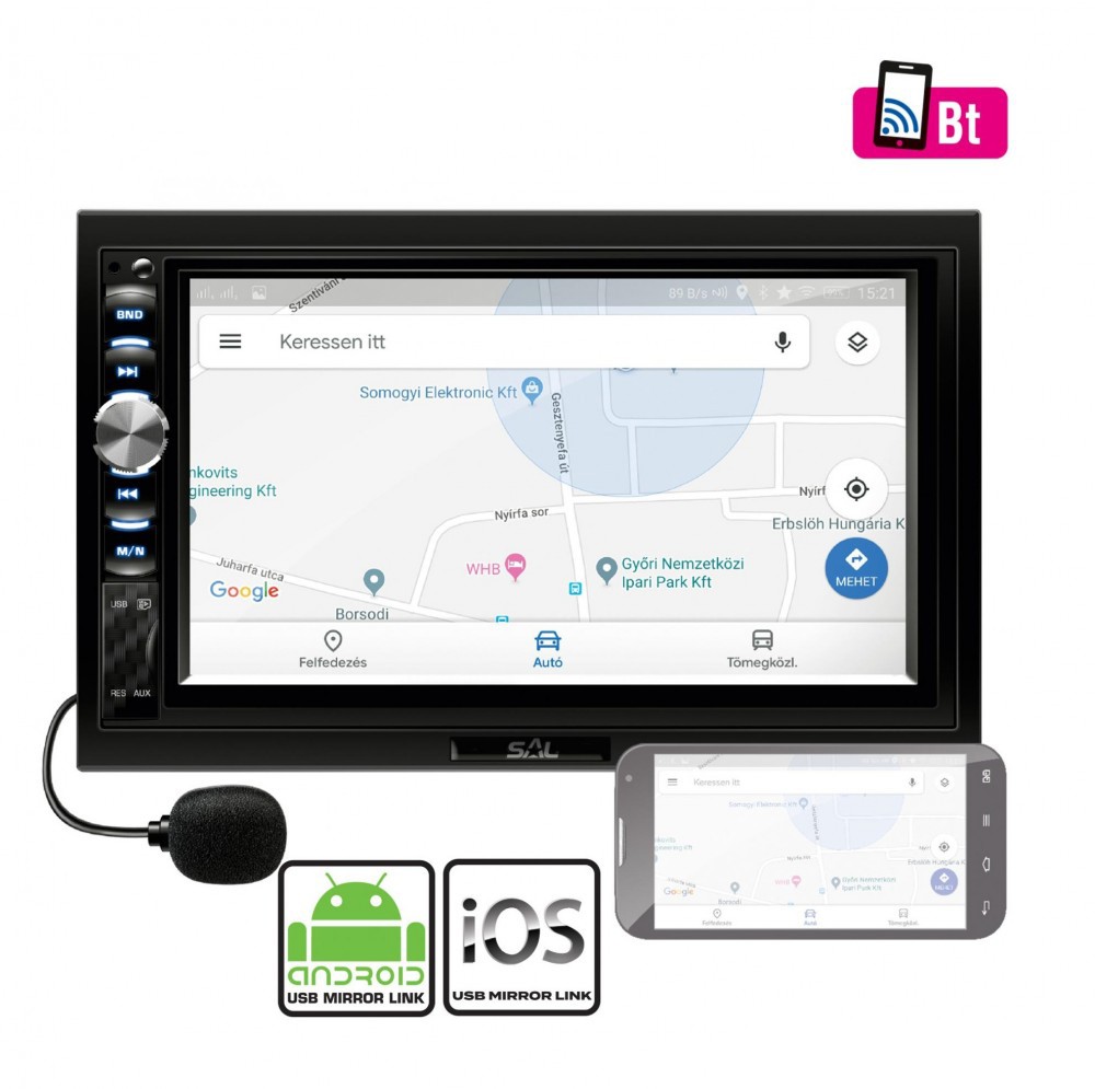 Radio auto bluetooth, mirroring IOS Android, 4x50W, touchscreen, LCD 7 inch, handsfree