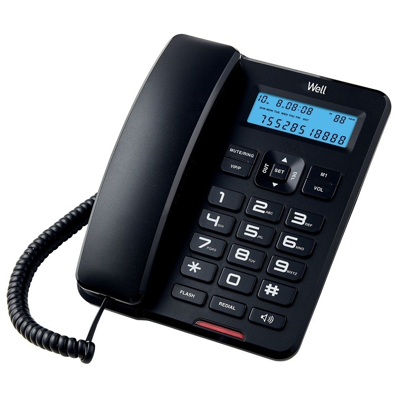 Telefon fix, afisaj negru, ecran LCD 16 digiti, FSK/DTMF, handsfree Negru afisaj