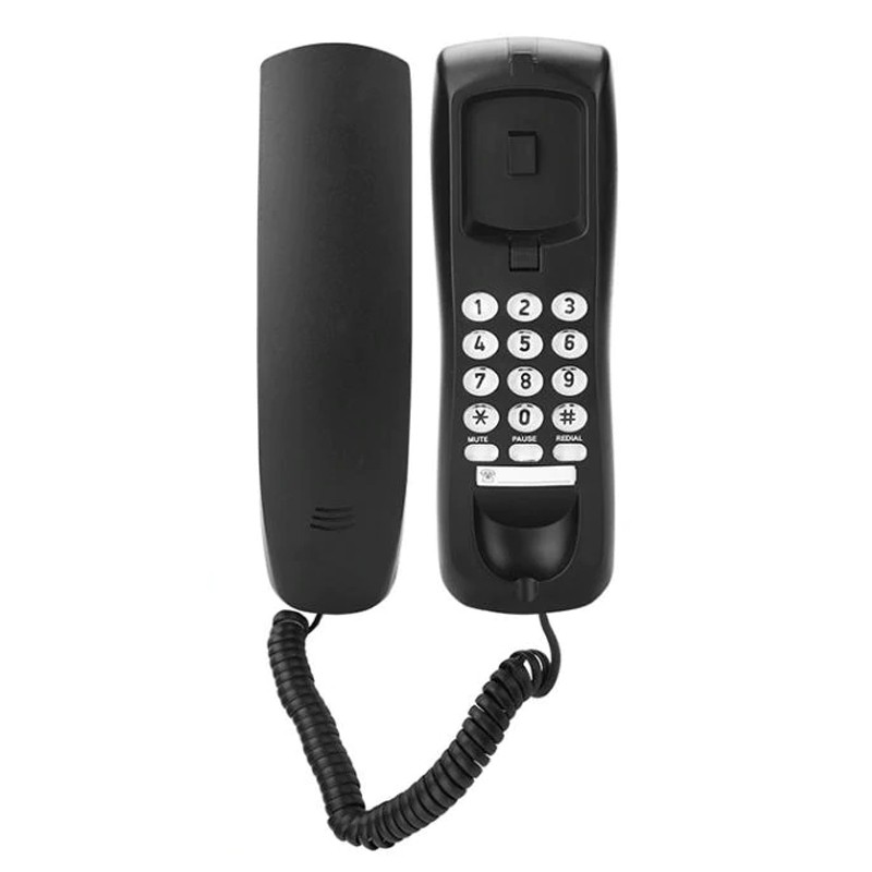 Telefon fix cu fir pentru perete, functie reapelare, negru, iluminat cartuseria.ro