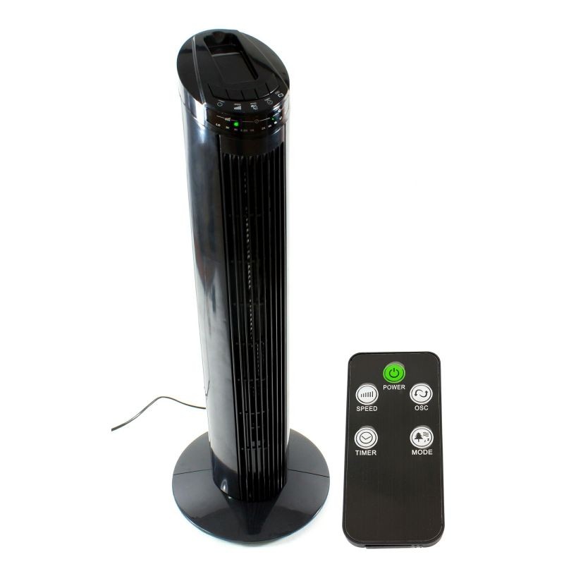 Ventilator tip stalp 50W, 3 trepte viteza, oscilare 70 grade, telecomanda, temporizator, negru
