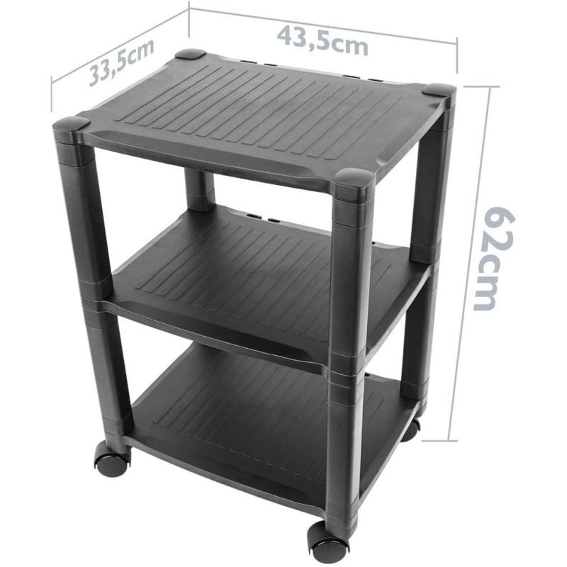 Suport mobil pentru imprimanta, 3 rafturi 43.5x33.5 cm, sistem blocare roti, inaltime 62 cm, negru - imagine 9