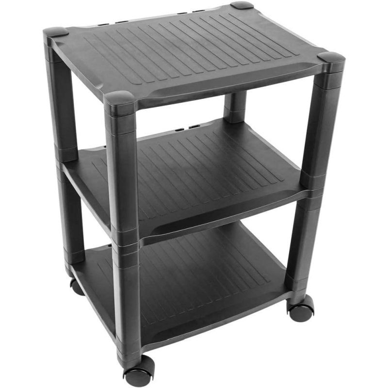 Suport mobil pentru imprimanta, 3 rafturi 43.5x33.5 cm, sistem blocare roti, inaltime 62 cm, negru - imagine 7