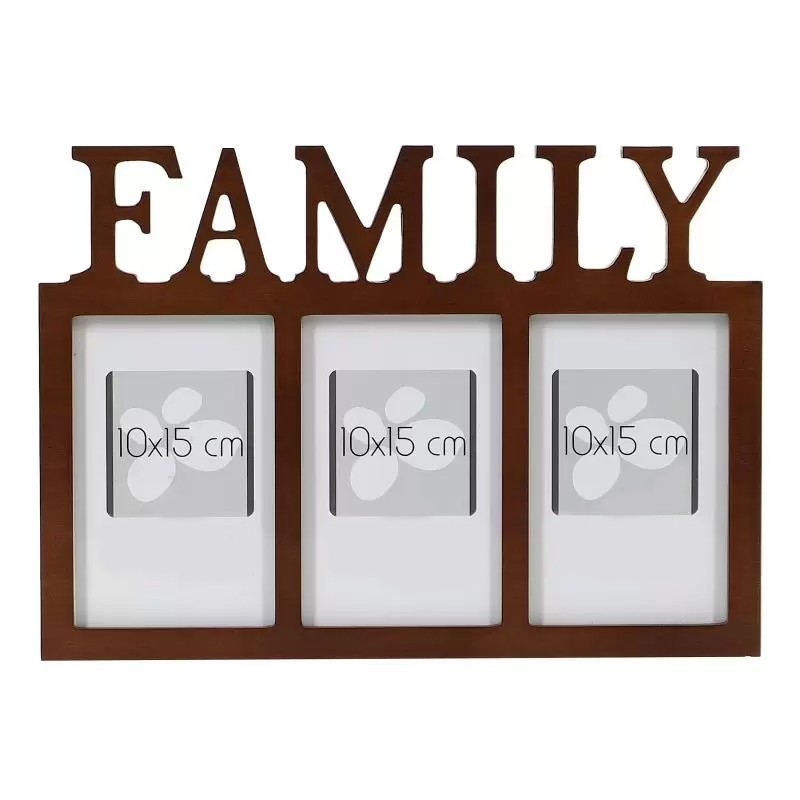 Rama foto tripla Family, format foto 10×15, fixare perete, 32.3×1.2×23 cm, lemn maro inchis
