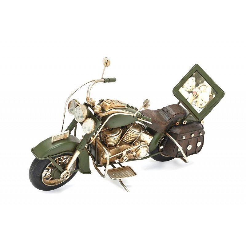 Macheta motocicleta, personalizabila, o fotografie 5×3.5cm, aspect vintage, 28x11x5 cm