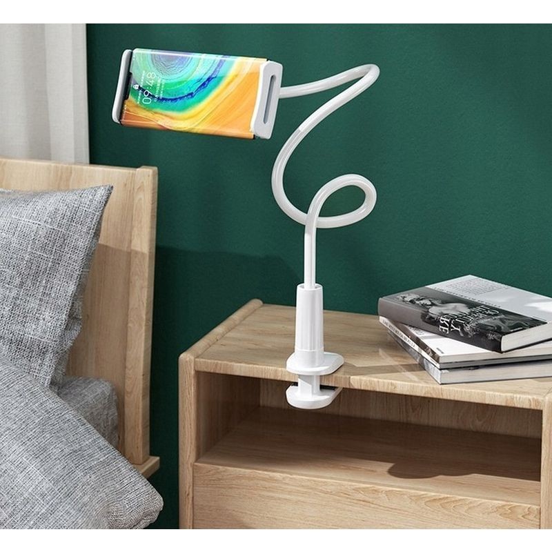 Suport pentru smartphone, brat flexibil 70 cm, clema telescopica 3.5 -10.5 inch, alb - imagine 6