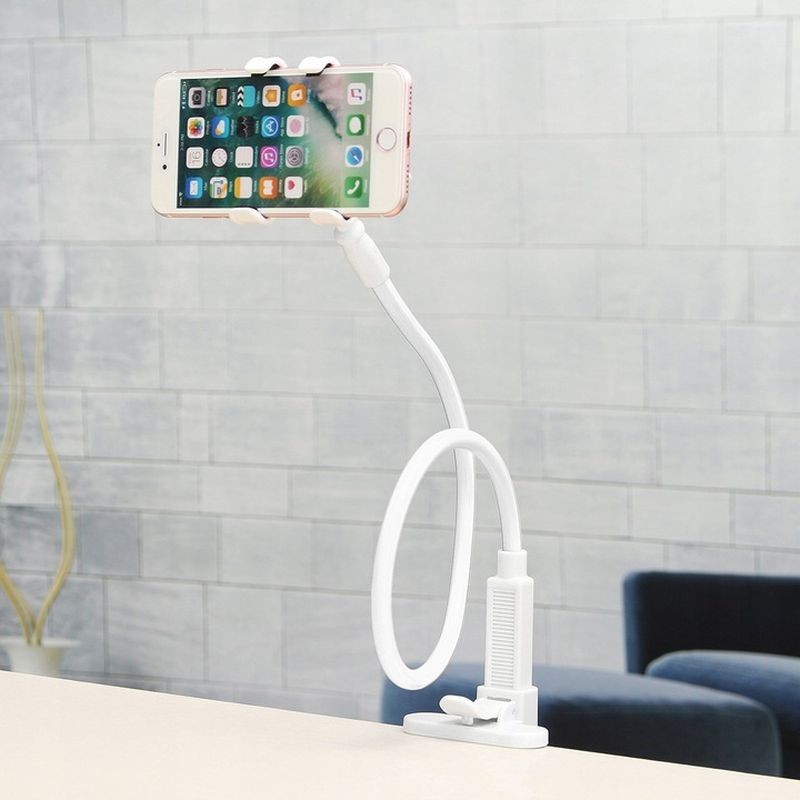 Suport pentru smartphone, brat flexibil 70 cm, clema telescopica 3.5 -10.5 inch, alb - imagine 7