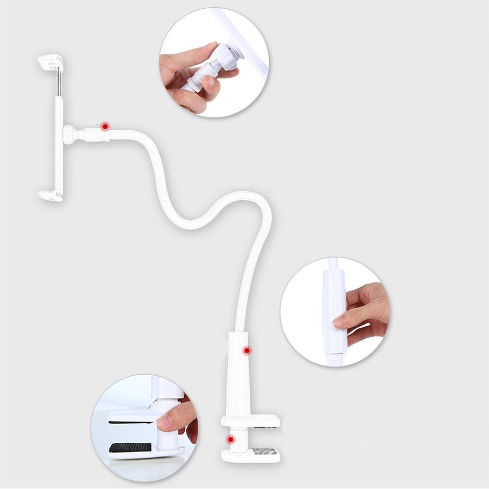 Suport pentru smartphone, brat flexibil 70 cm, clema telescopica 3.5 -10.5 inch, alb - imagine 12
