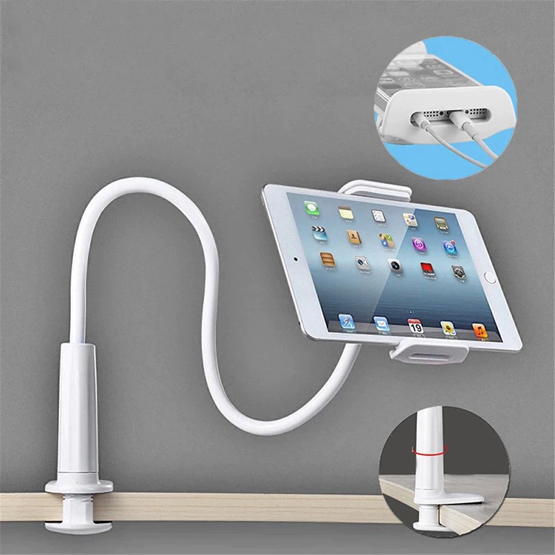 Suport pentru smartphone, brat flexibil 70 cm, clema telescopica 3.5 -10.5 inch, alb - imagine 14