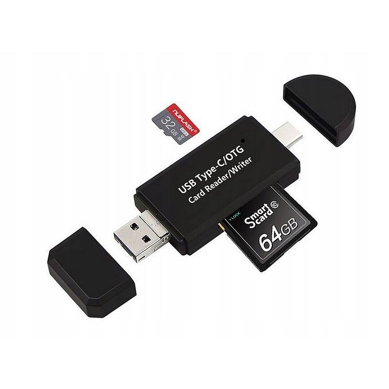 Cititor de carduri SD, microSD, 128 GB, 5 conectori, USB-C OTG, multifunctional cartuseria.ro