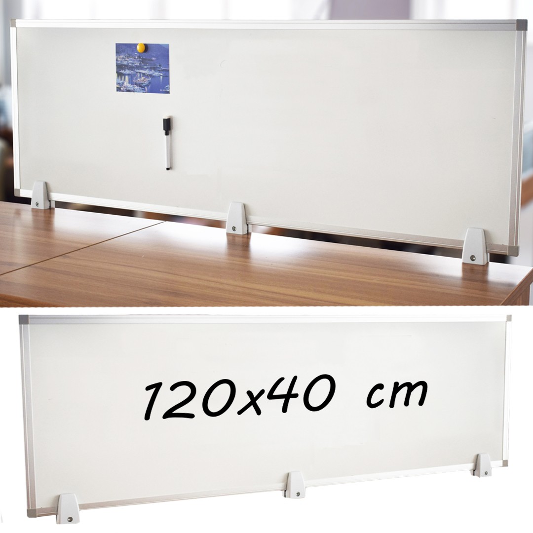 Tabla magnetica alba 40×120 cm, 2 fete, rama de aluminiu, prindere desktop pe birou cartuseria.ro