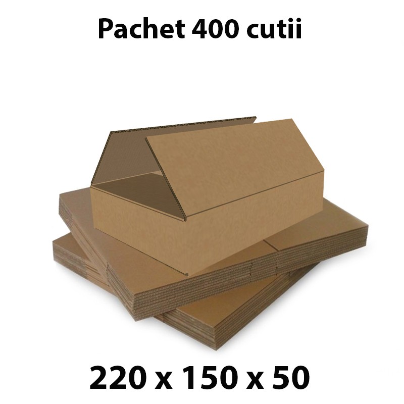 Pachet 400 cutii carton 220x150x50 mm, natur, 3 straturi, CO3 cartuseria.ro