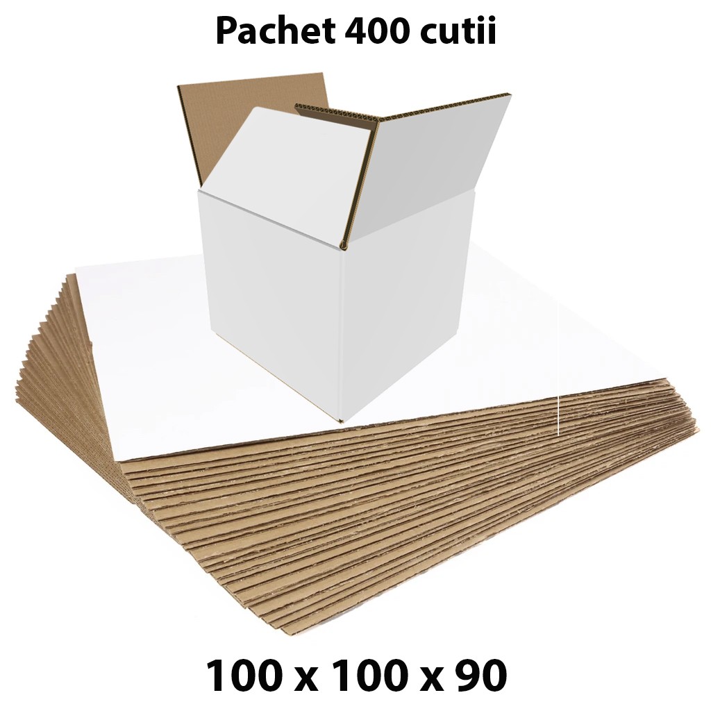 Pachet 400 cutii carton 100x100x90 mm, alb, 3 straturi, CO3 cartuseria.ro