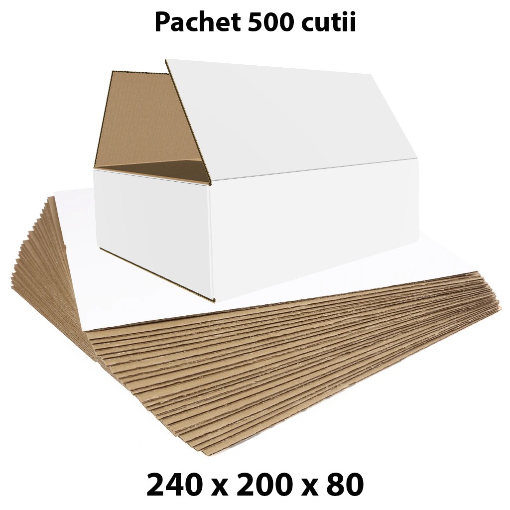 Pachet 500 cutii carton 240x200x80 mm, alb, 3 straturi, CO3 cartuseria.ro