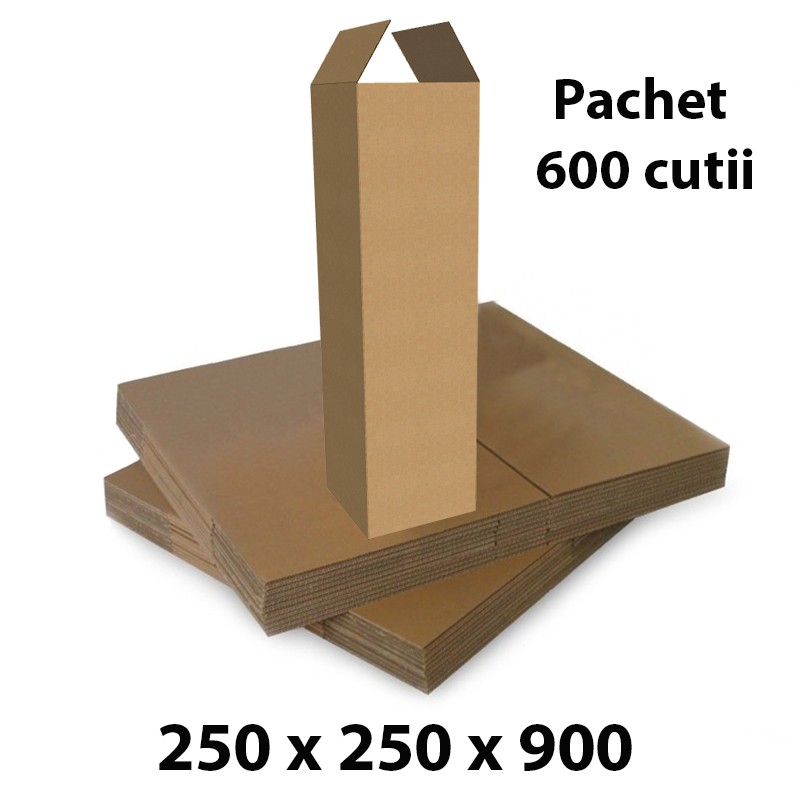 Pachet 600 cutii carton 250x250x900 mm, natur, 3 straturi, CO3 cartuseria.ro