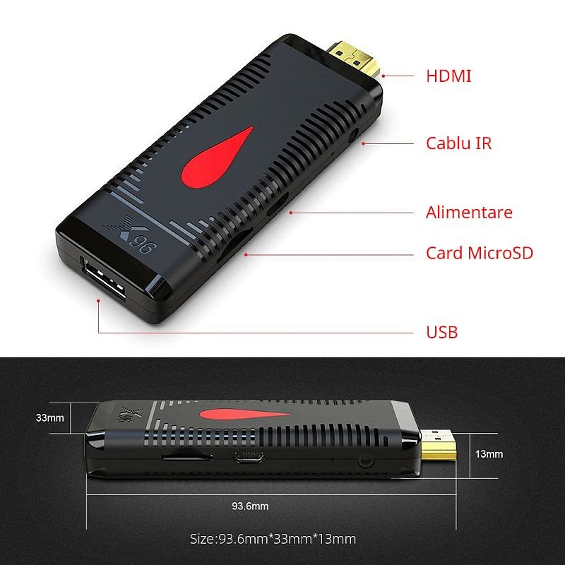 Dongle TV Android 10, Quad Core 1.35 Ghz, 4K 60FPS, HDMI, slot TF, cu telecomanda - imagine 10