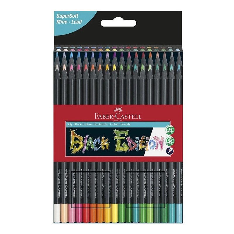 Creioane colorate din lemn negru, desene hartie culoare inchisa, 36 culori cartuseria.ro