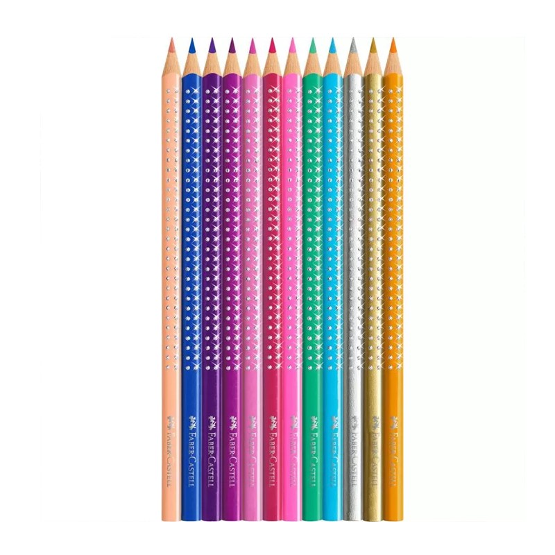 Set 12 creioane colorate, insertie buline cristal, design Sparkle buline