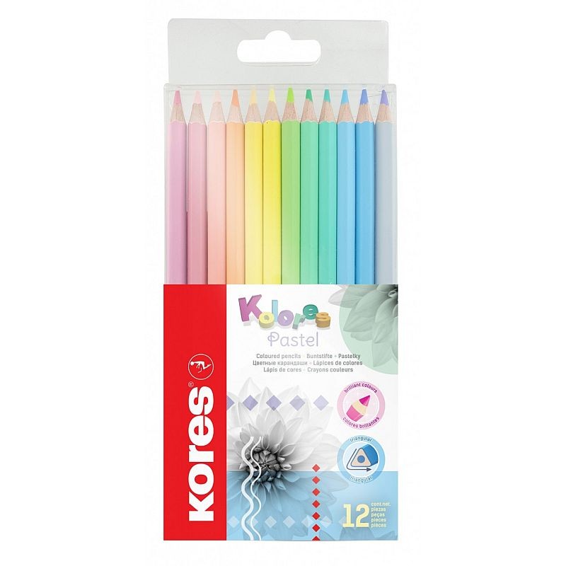 Creioane colorate pastel, 12 bucati, forma triunghiulara cartuseria.ro