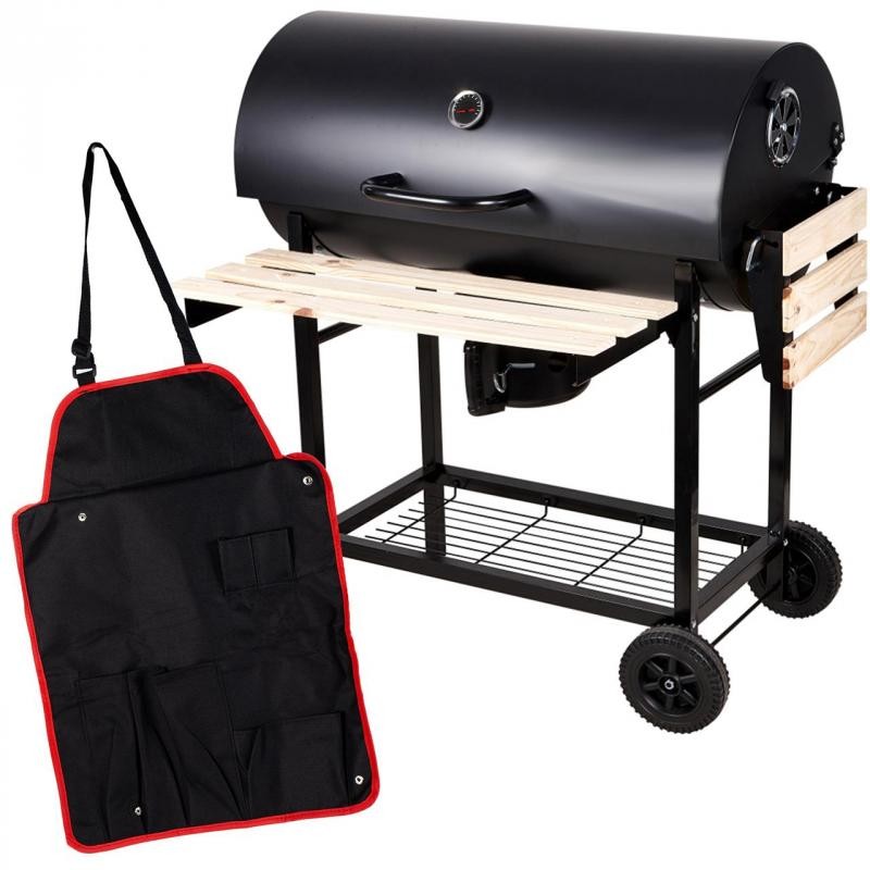Gratar carbune BBQ, 2 rafturi lemn, colector cenusa, termometru incorporat, sort inclus BBQ