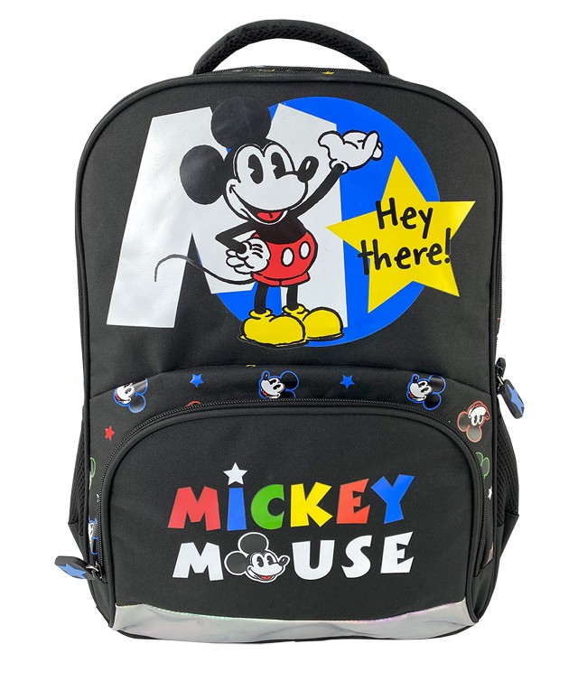 Ghiozdan Mickey Mouse negru, clasele 1-4, benzi reflectorizante pe bretele 1-4