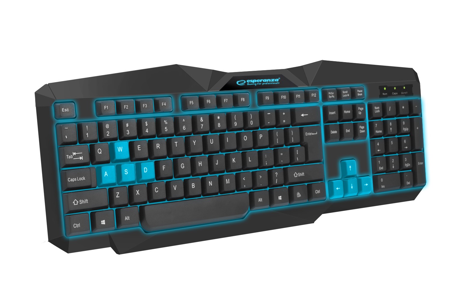 Tastatura gaming cu fir Esperanza Tirions, USB, iluminare led, 10mA, 5V/0,25V, 45 x 17,5 x 26 cm, negru/albastru cartuseria.ro imagine 2022 depozituldepapetarie.ro