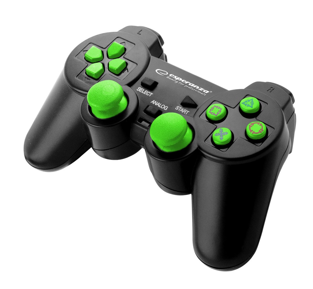 Controller cu fir PC2/PS3/PC Esperanza Corsair, USB, 12 butoane, negru/verde butoane