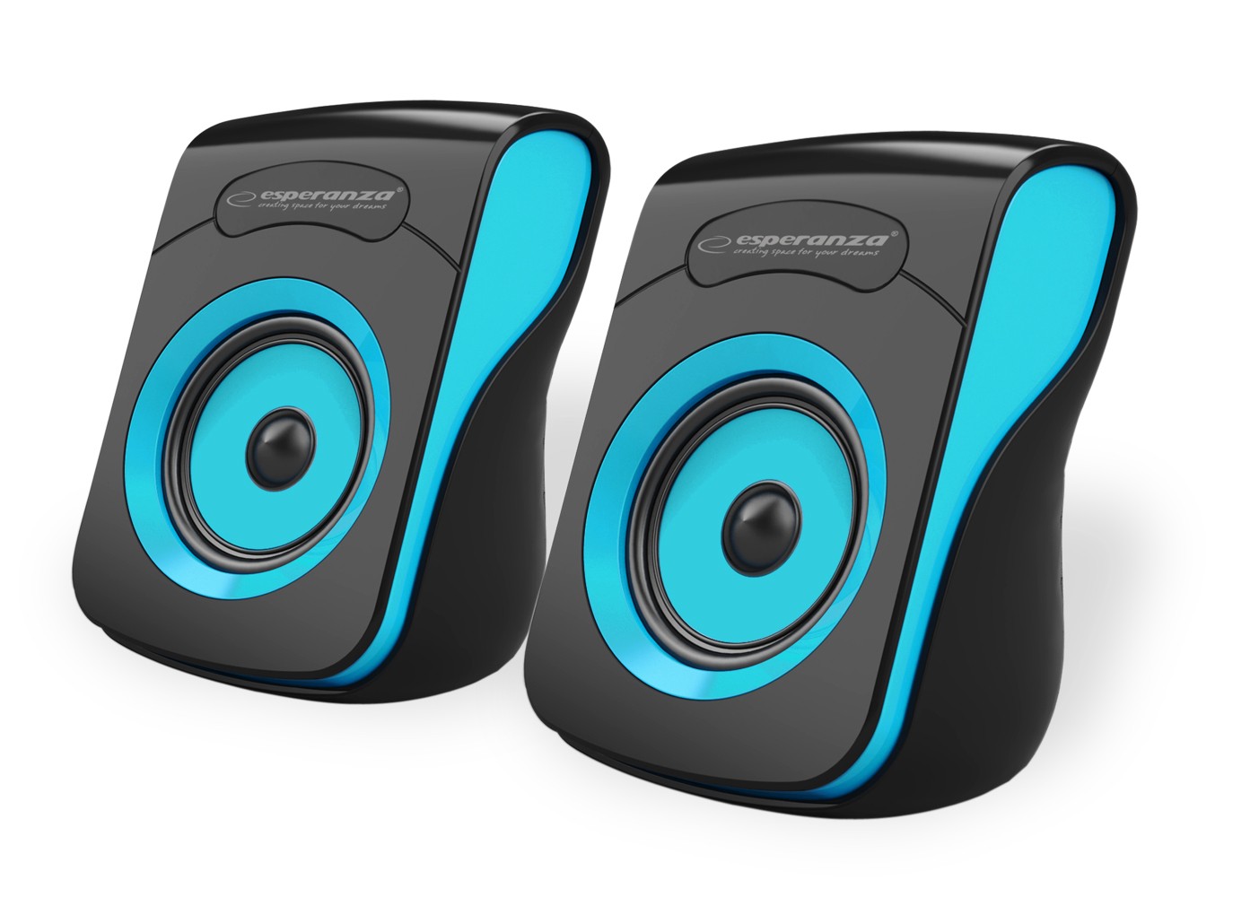 Sistem audio 2.0 Esperanza Flamenco, USB, jack 3,5mm, 6W, 4Ω, 5V, 20Hz-18kHz, 7,5 x 16,3 x 11,7cm, negru/albastru 117cm