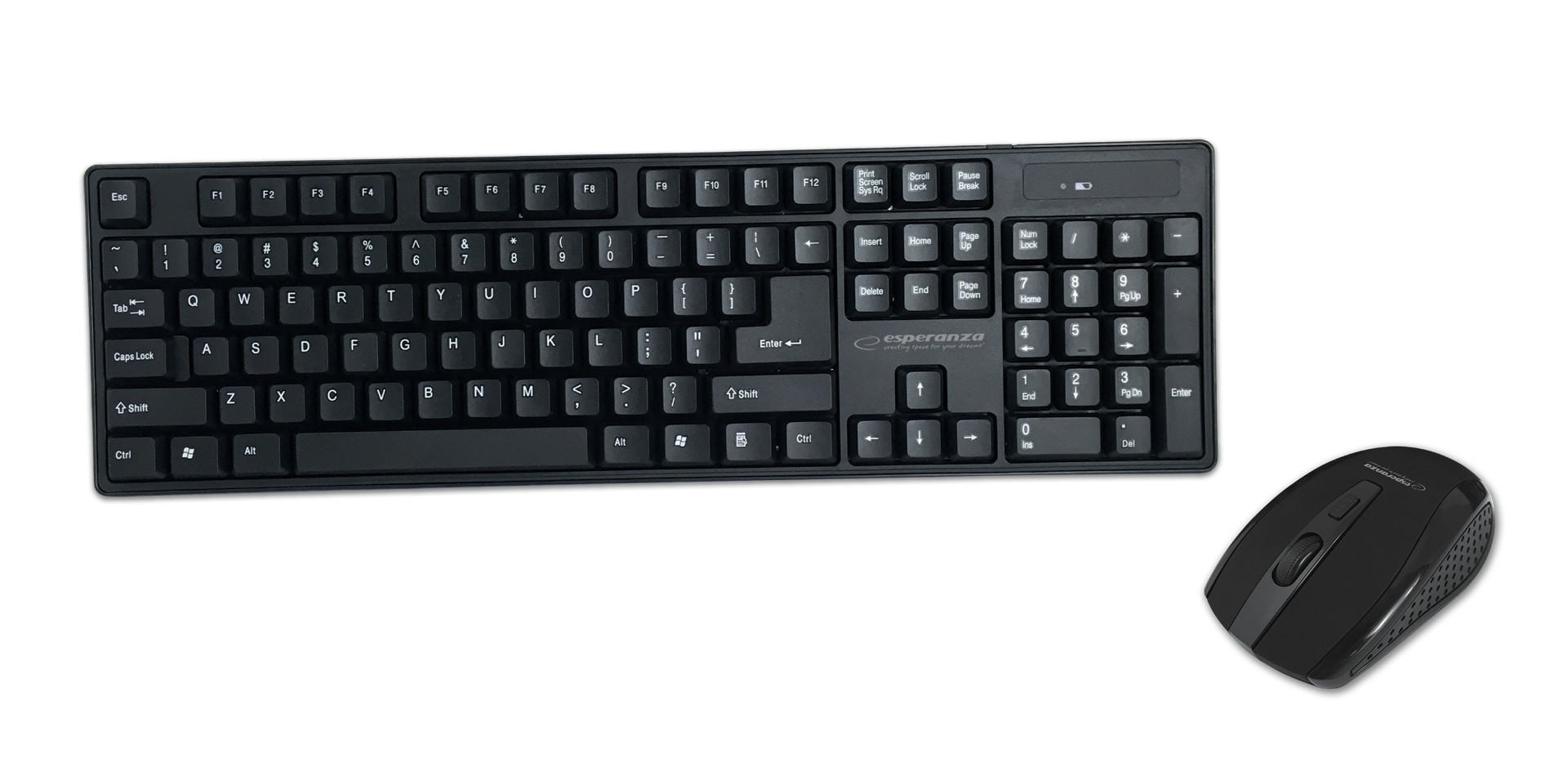 Kit tastatura si mouse bluetooth 2,4 Ghz Esperanza Reno, USB, 2 butoane, 800/1200/1600dpi, negru 24
