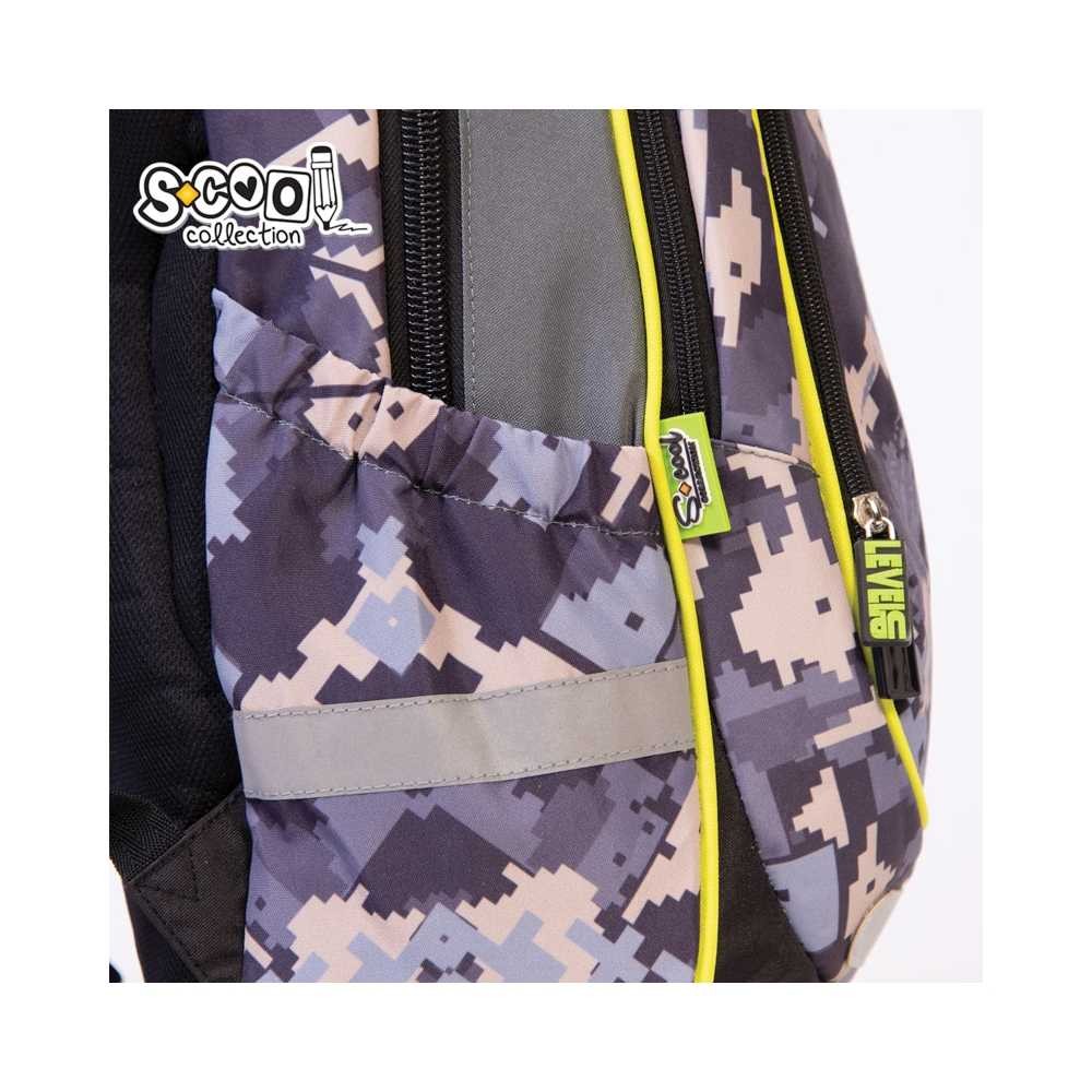 Ghiozdan scolar, Level Up, model unisex, 3 fermoare, insertii reflectorizante - imagine 6