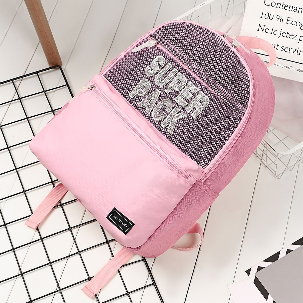 Ghiozdan adolescenti, compartiment laptop, SUPERPACK, buzunare laterale, bretele ajustabile, roz - imagine 6