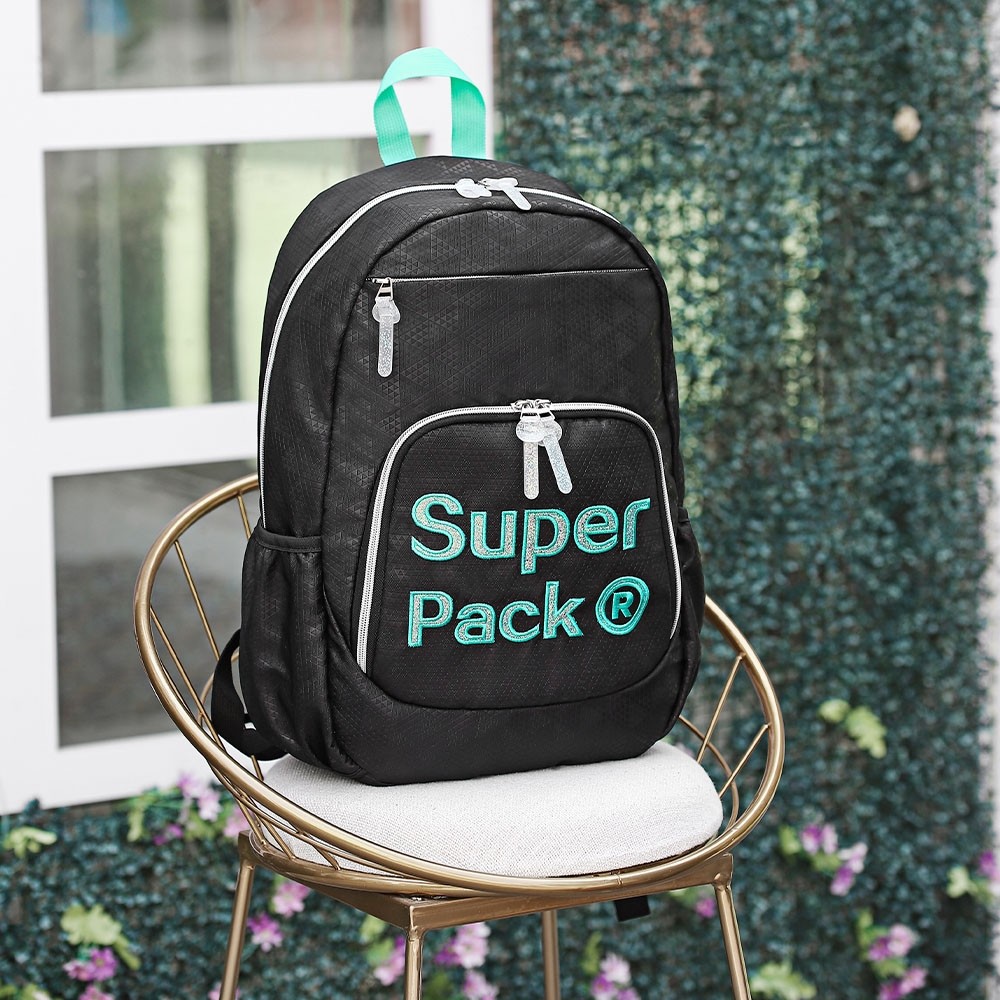 Ghiozdan adolescenti, compartiment laptop, SUPERPACK, bretele ajustabile, maner pentru transport, negru - imagine 6