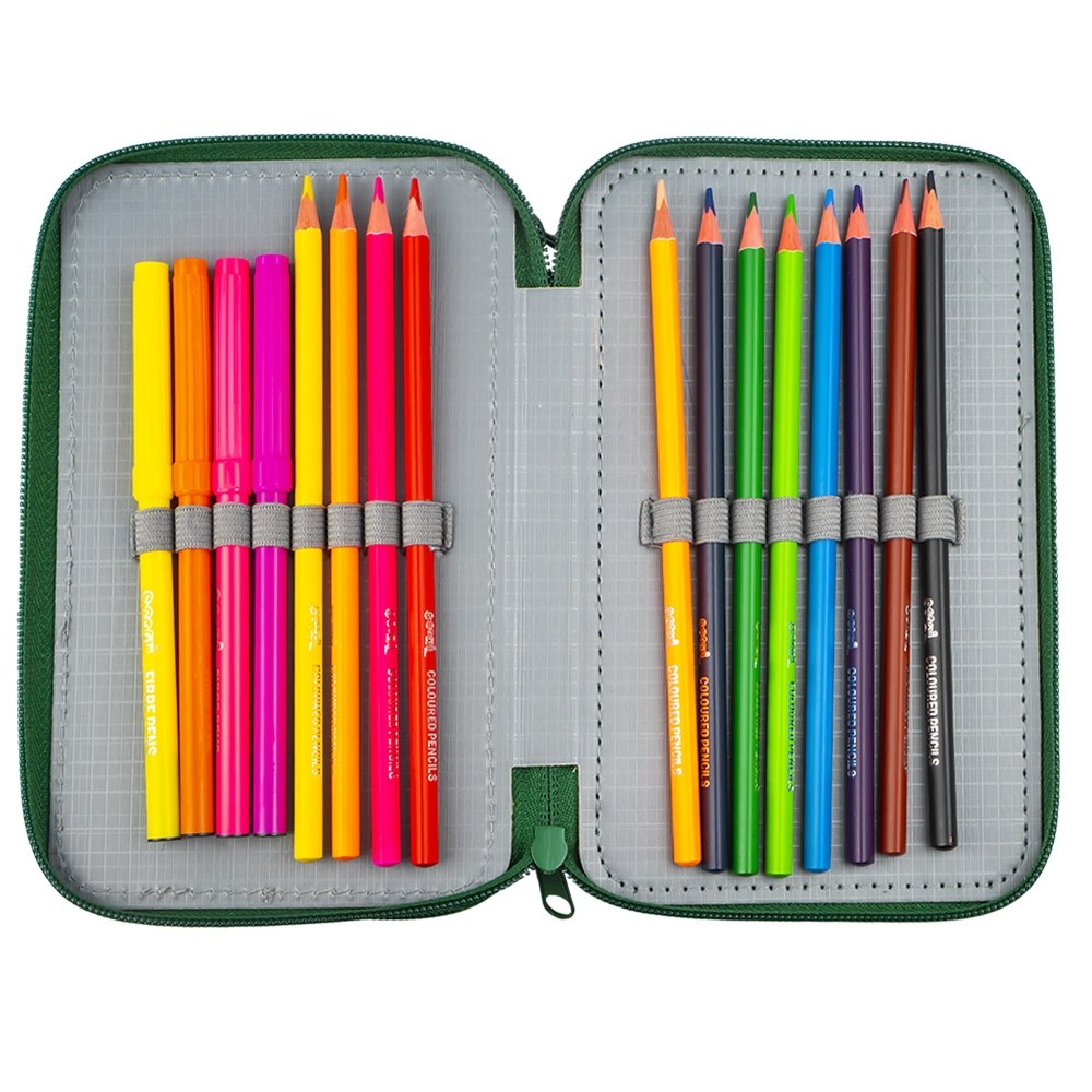 Penar fetite, echipat, 2 compartimente cu fermoar, benzi elastice pentru instrumentele de scris - imagine 4