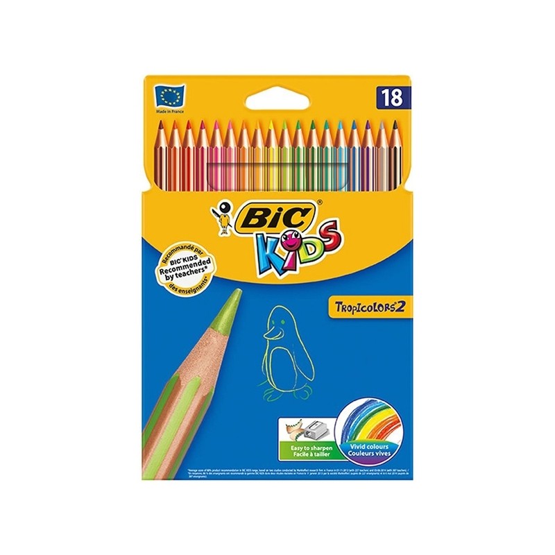Set 18 creioane colorate Tropicolors pe baza de pigmenti, mina de 3.2 mm, corp hexagonal Bic imagine 2022 depozituldepapetarie.ro