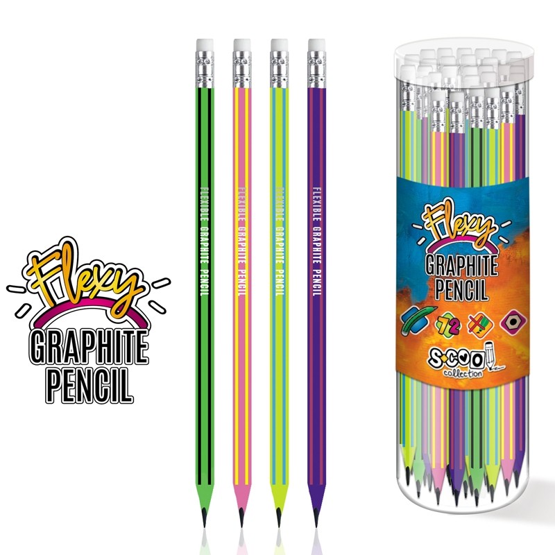 Creion grafit flexibil, mina HB, radiera moale, forma hexagonala cartuseria.ro