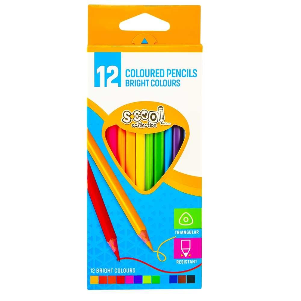 S-cool Creioane colorate, culori intense, forma triunghiulara, grosime mina 3 mm, set 12 bucati