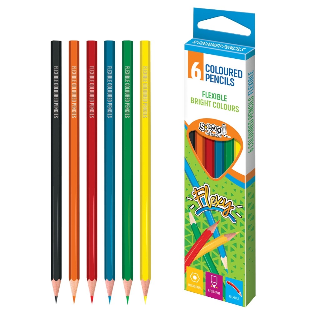 Set 6 creioane colorate, flexibile, forma hexagonala si ergonomic, diferite culori cartuseria.ro