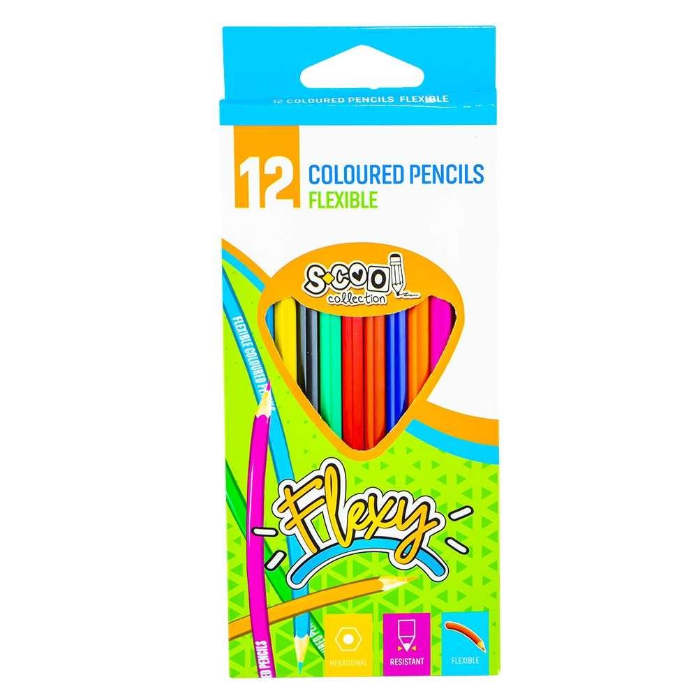 S-cool Creioane colorate, culori vibrante, mina rezistenta, flexibile, 12 culori