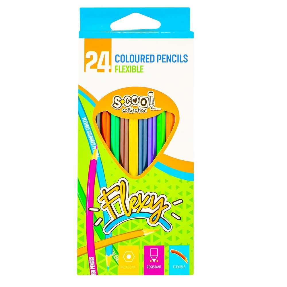 Set 24 creioane flexibile, colorate, forma hexagonala, mina 3 mm