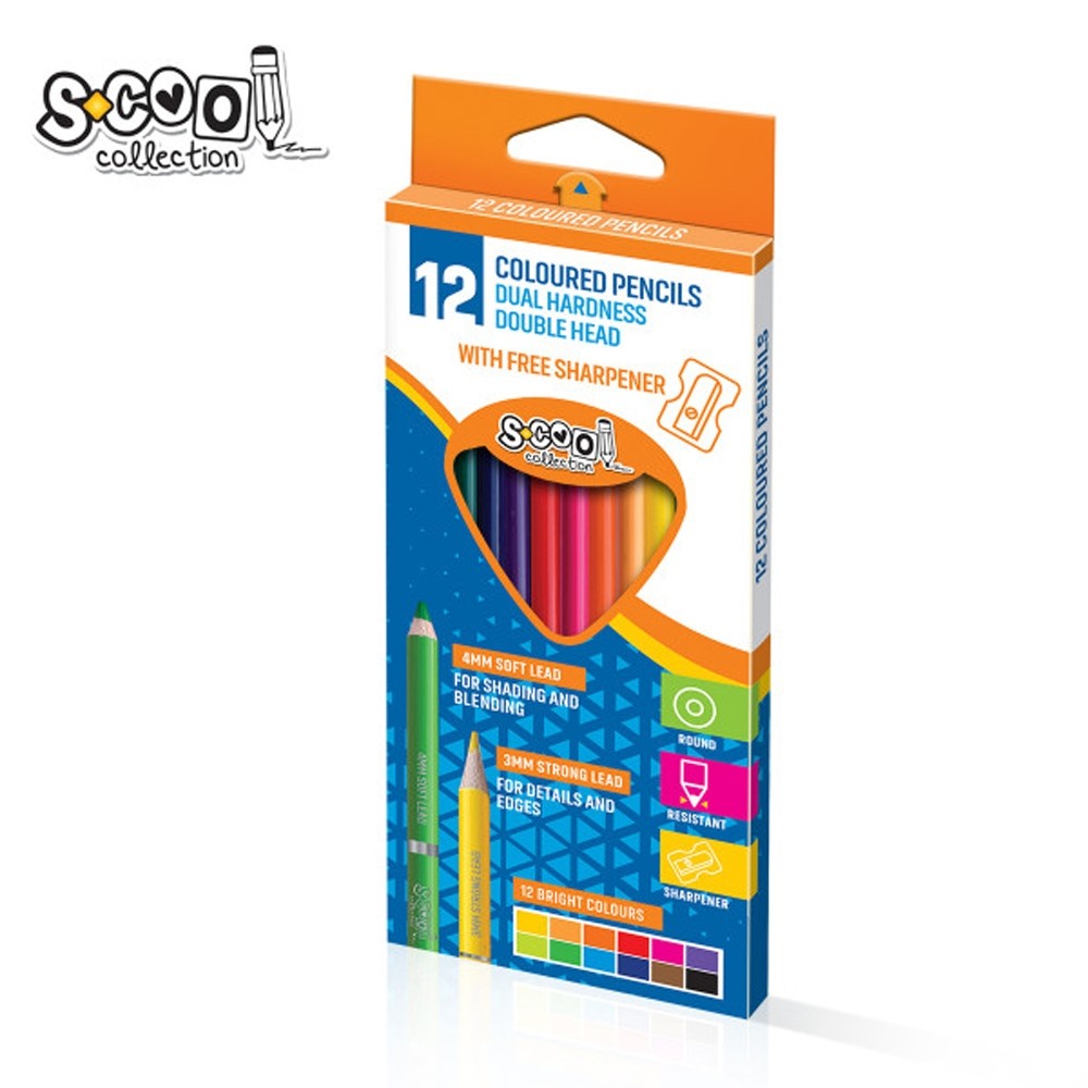 Set 12 creioane in culori diferite, 2 capete + ascutitoare, mina de 3 si 4 mm cartuseria.ro imagine 2022 depozituldepapetarie.ro