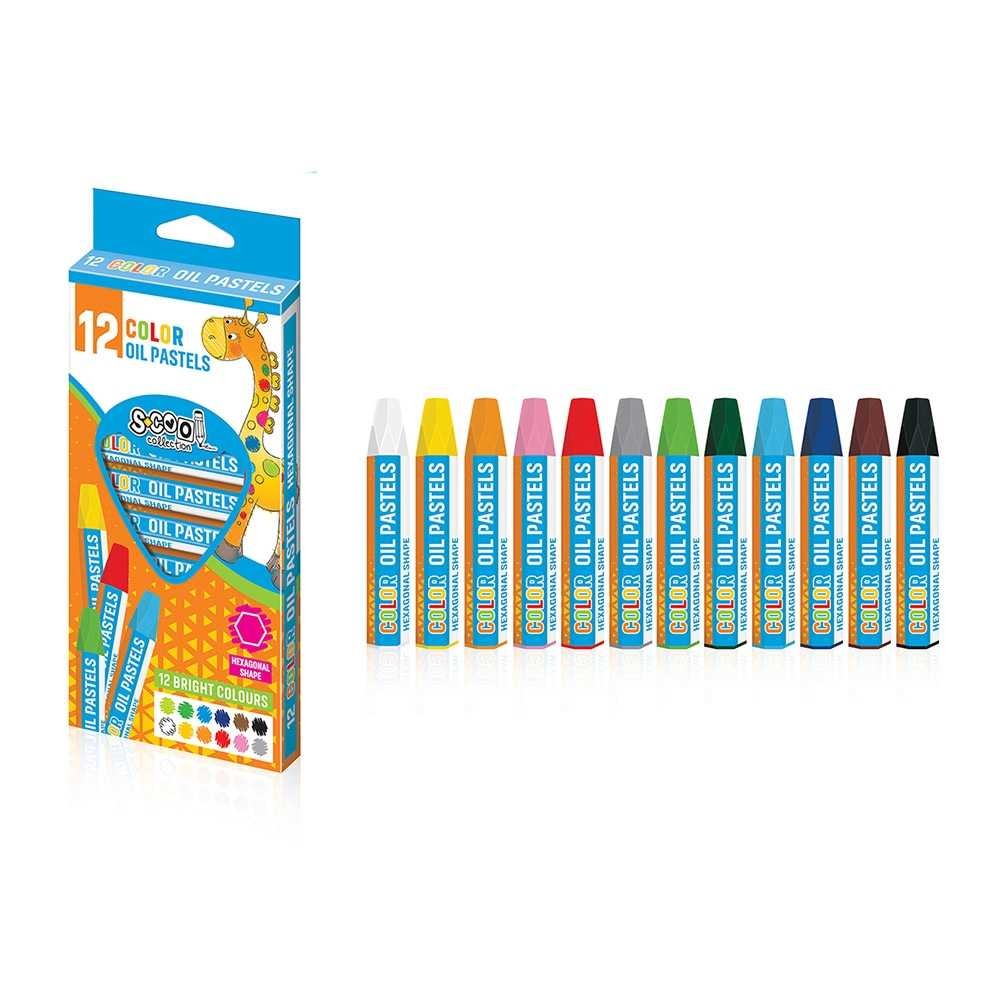 S-cool Set 12 creioane colorate pe baza de ulei, culori pastelate, 3 ani+
