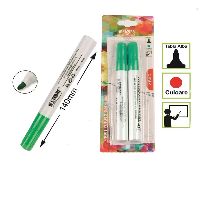 Set 2 markere pentru whiteboard, culoare verde, grosime scriere 2-3 mm 2-3