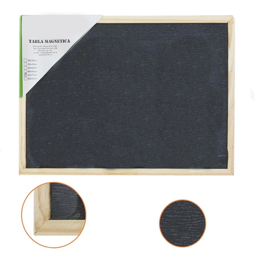 Tabla magnetica cu creta, suprafata de scriere neagra, dimensiune 60×90 cm, lemn 60x90