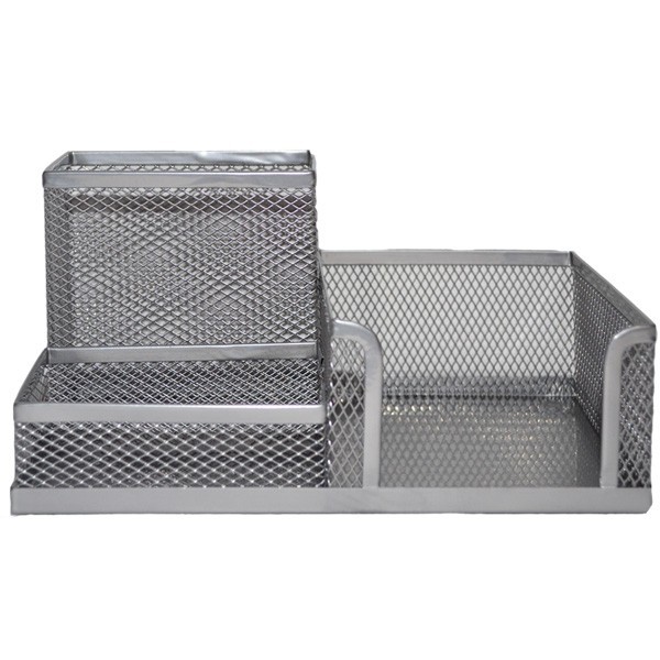 Offishop Suport metalic pentru birou, 3 compartimente, 10x10x20 cm, argintiu