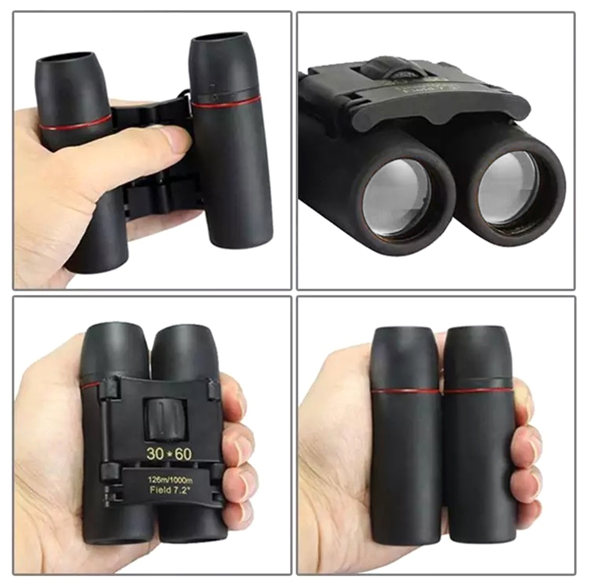 Binoclu de buzunar, husa inclusa, material antiderapant, 10,2 x 9 cm, negru - imagine 7