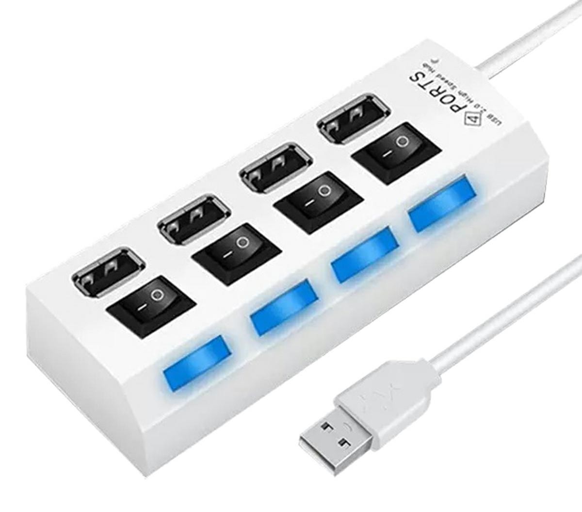 Hub USB cu comutatoare, 4 porturi, 10,5 x 3 m x 2cm, alb