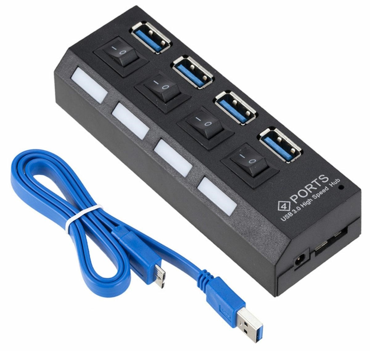 Hub USB cu comutatoare, 4 porturi, 16,5 x 3,5 m x 2,1cm, negru